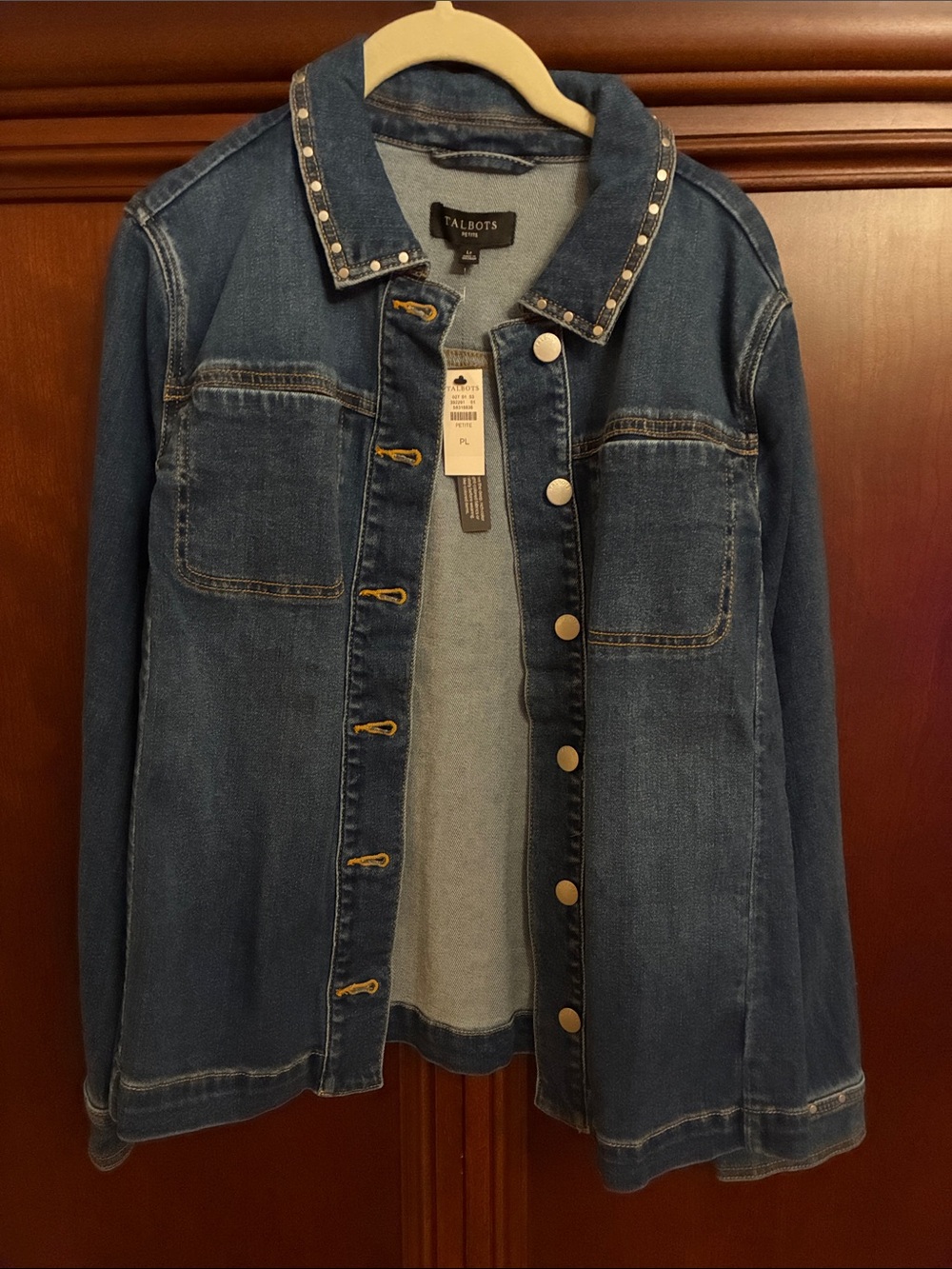 Talbots Medium Blue Denim Jacket with Studded Collar